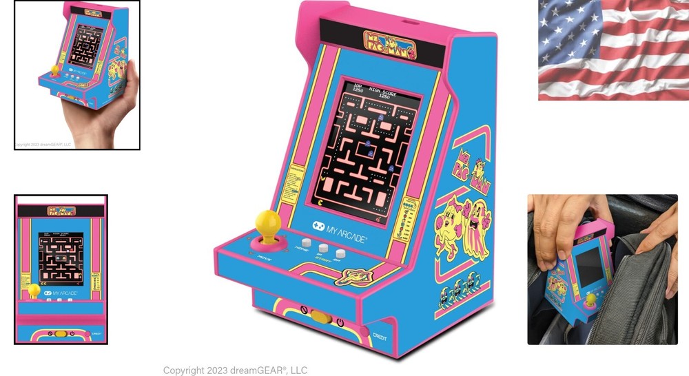 Compact Ms. Pac-Man Arcade Machine - 2.4" Screen & Built-in Speaker for Gamers