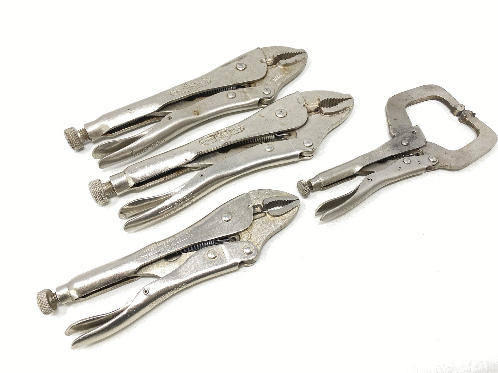 Vintage Lot of 4 Vise Grip Petersen-Dewitt USA Made Locking Pliers 10WR 7WR & 6R