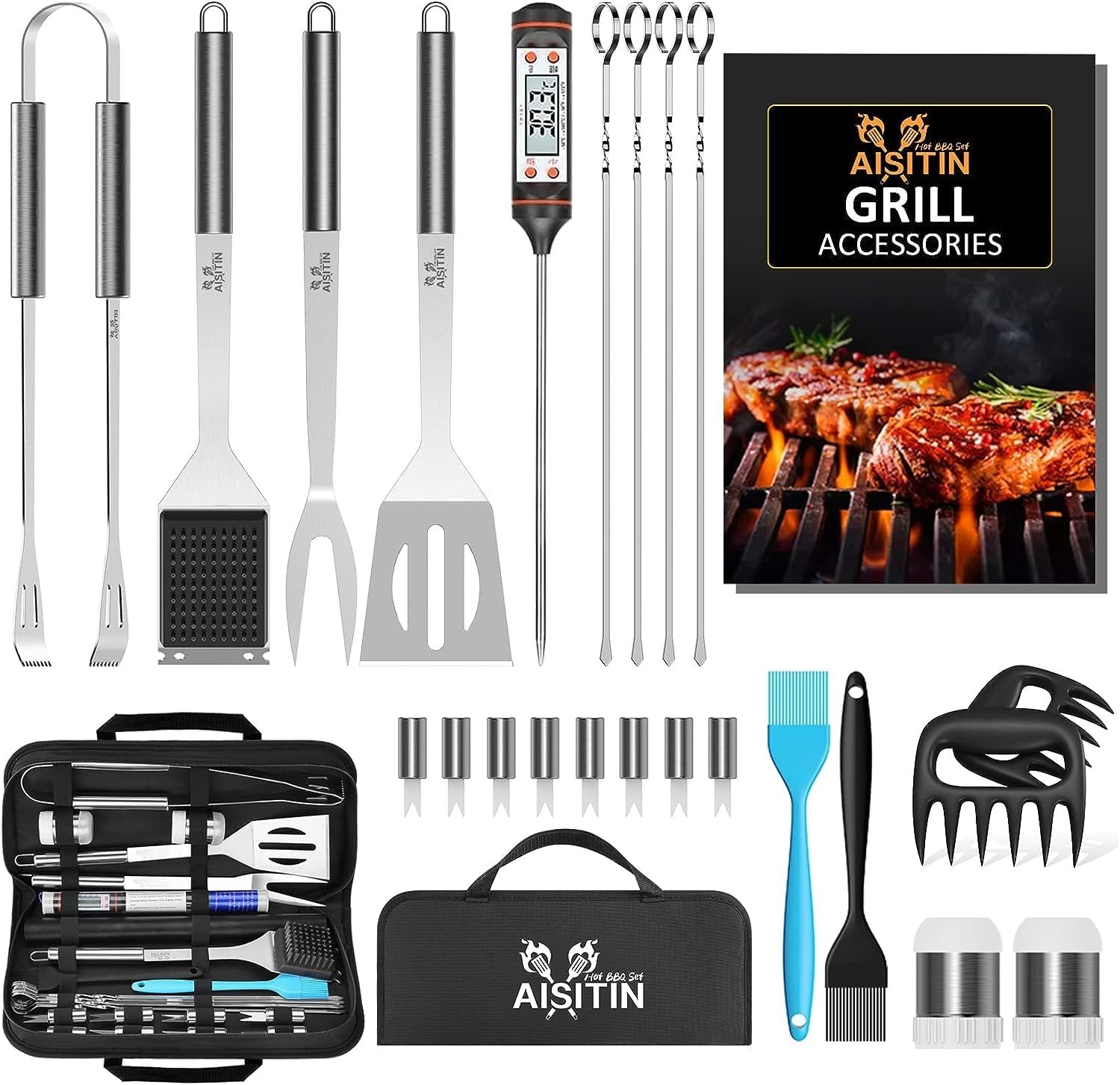 BBQ Tool Set Stainless Steel Outdoor Grill Utensil Cooking Cutlery Kit with Case