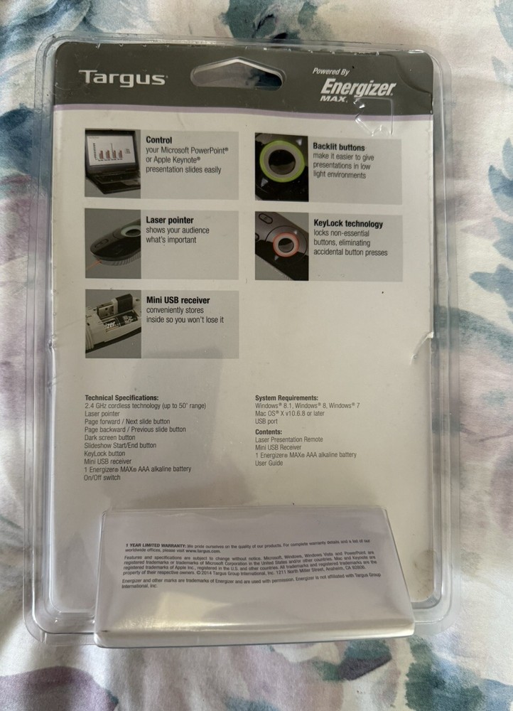 Targus Laser Highlights & Presentation Remote with Key Lock Technology 50’ Range