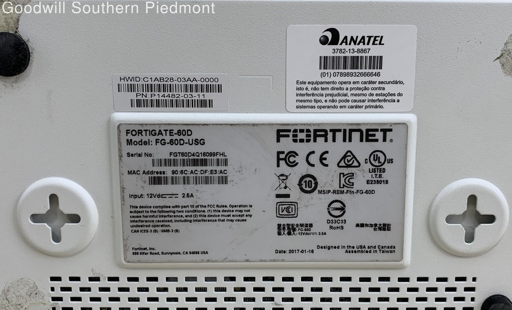 Fortinet FORTIGATE-60D FG-60D-USG Network Firewall - Tested (#KNZ3RN)