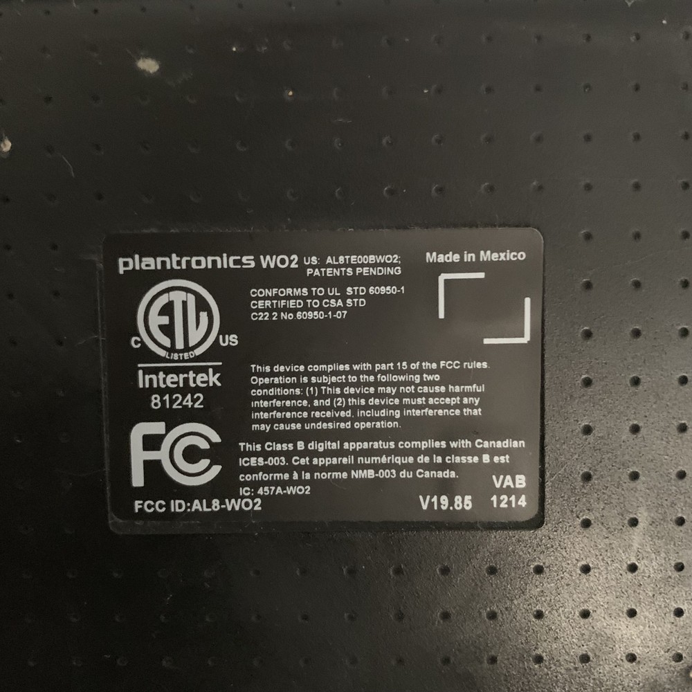 Plantronics W02 DECT 6.0 Wireless Headset w/Charger