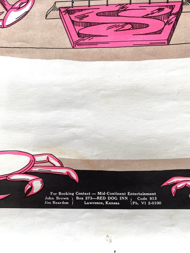 Vintage SPIDER And THE CRABS Tour Band Poster! 1964. Lawrence Kansas! 14x17 1/2