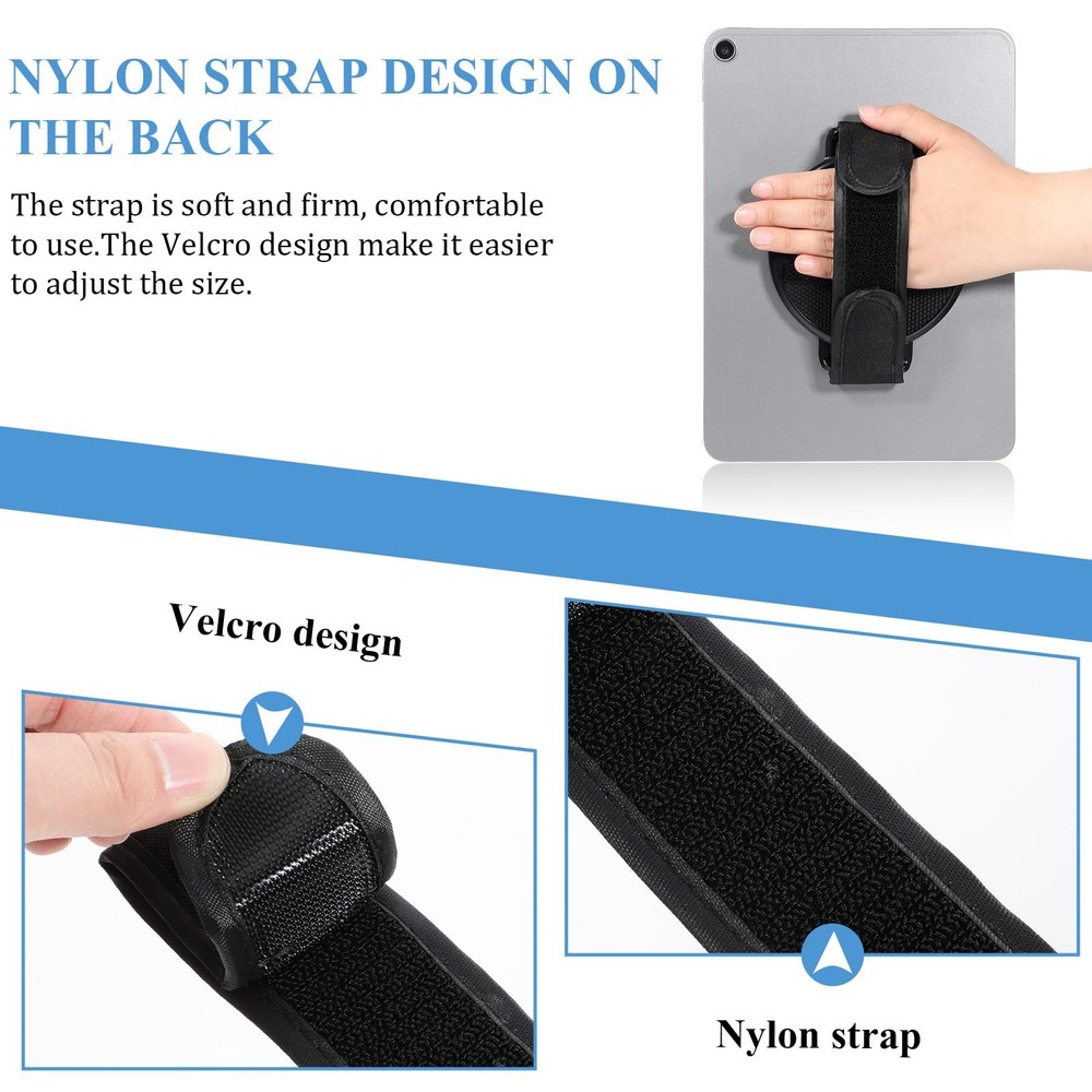 360° Rotating Tablet Stand with Hand Strap for 7-11" Devices - Adjustable Holder