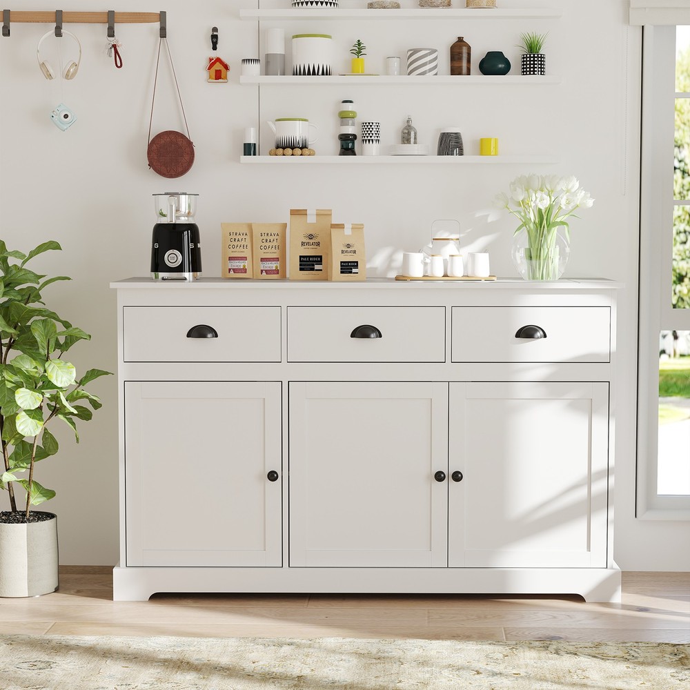 3 Drawers Sideboard Buffet Cabinet Console Table Kitchen Storage Cupboard White