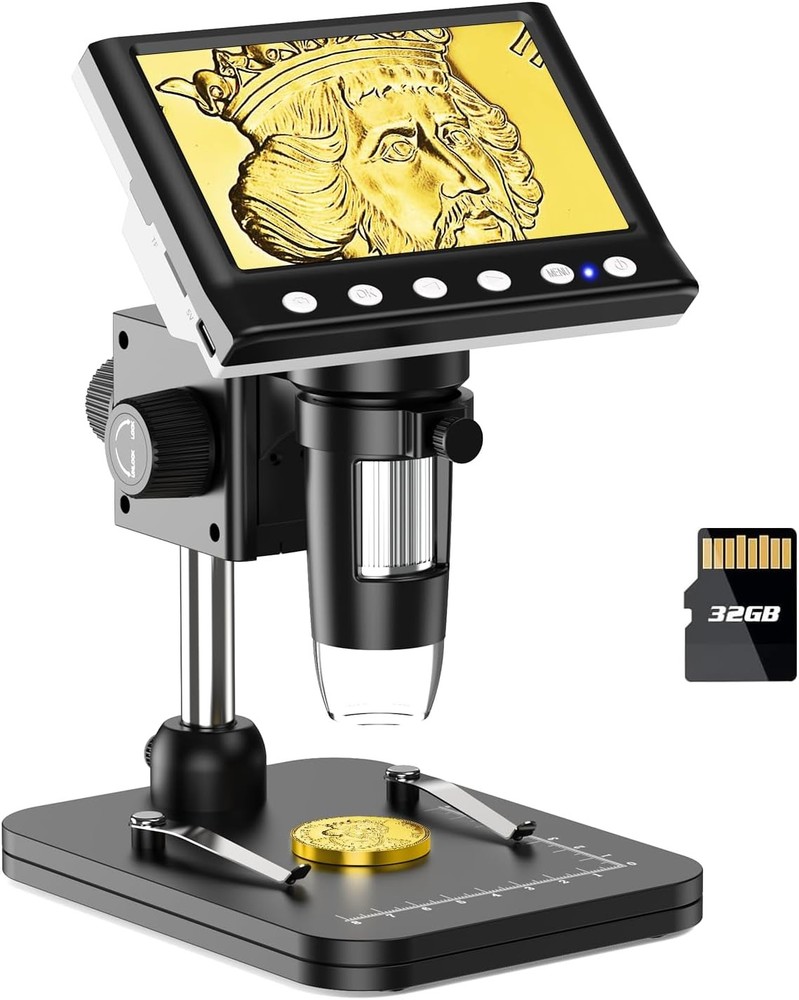 LPM7 4.3" Coin Microscope, IPS Digital Microscope for Adults, Black