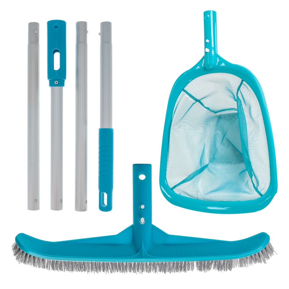 Pool Maintenance Kit with Leaf Skimmer Net, Brush & Adjustable Telescopic Pole