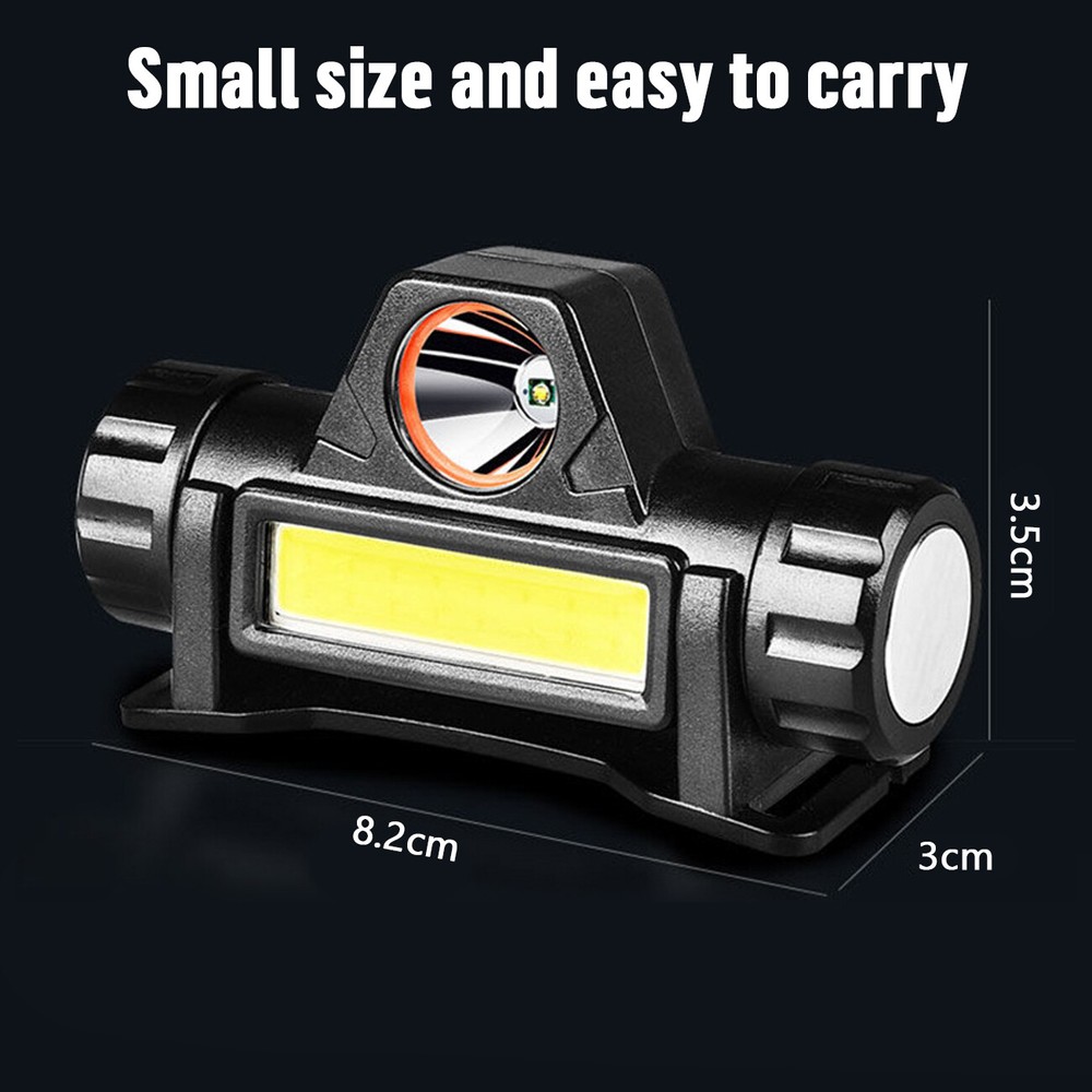 2 PACK LED COB Headlamp Waterproof USB Rechargeable Head Torch Headlight 2 Modes