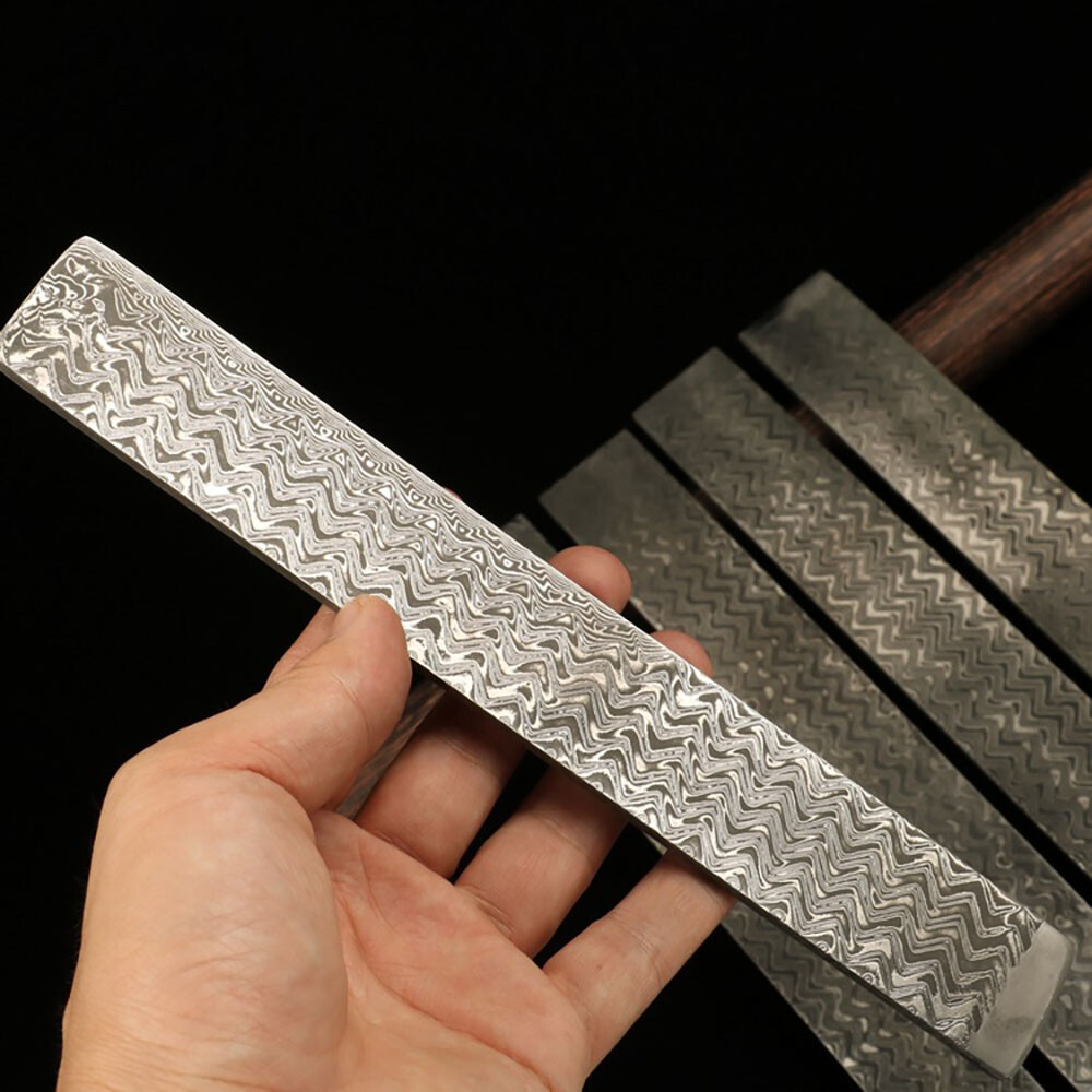 Wave Pattern Damascus Steel Billet Bar Making Knife Blade Diy Material Blank