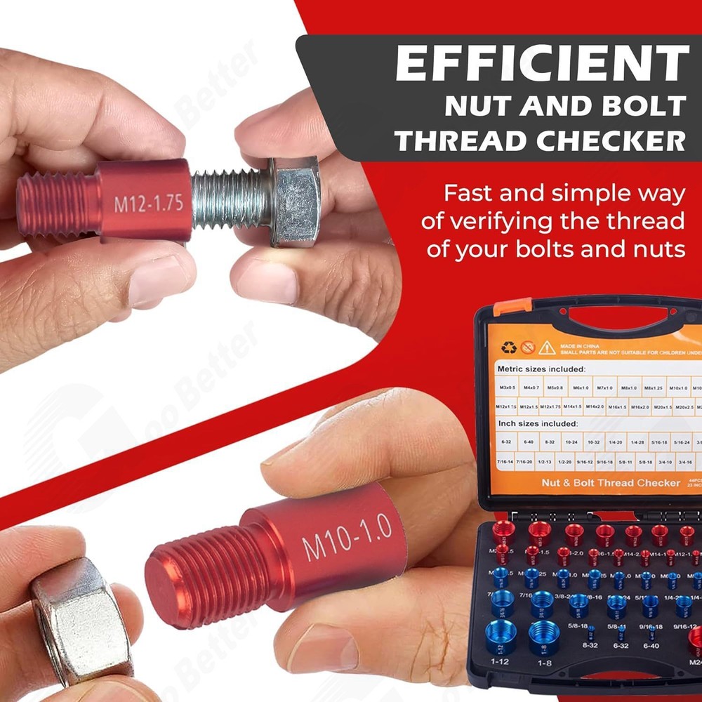 44pcs Nut & Bolt Thread Checker Identifier Thread Gauges 23 Inch + 21 Metric Set