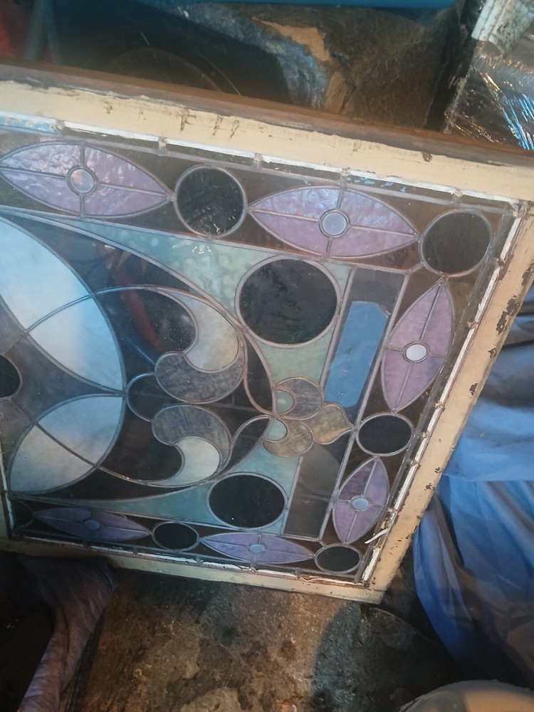 antique stained glass window pair