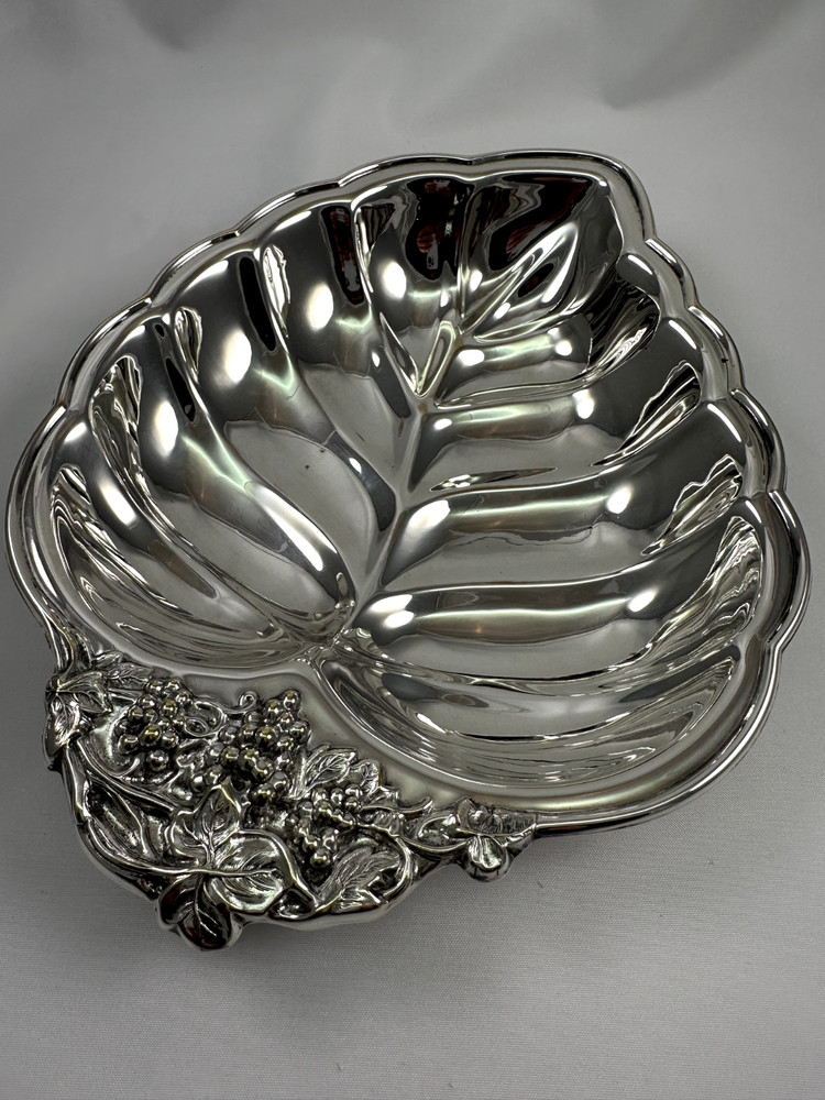 Leaf with Grapevine Design Silverplated Bowl by Sheffield Silver Co.