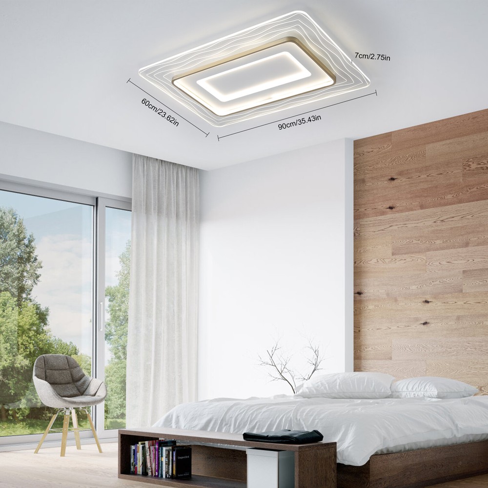 LED Rectangle Chandelier Flush Mount LED Ceiling Light w/Remote Control 110-220V
