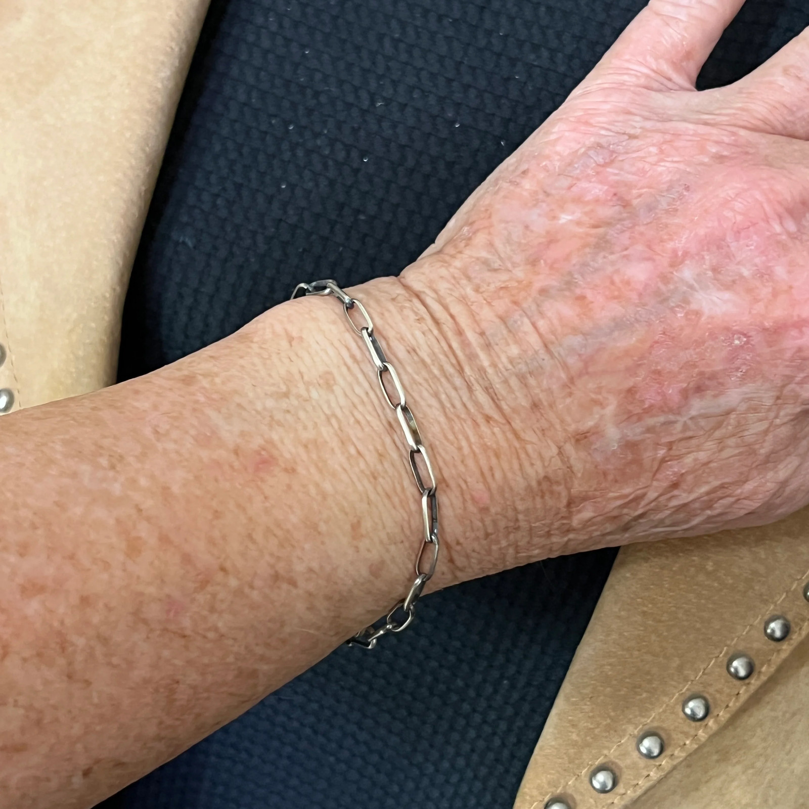 Handmade Sterling silver Paperclip link chain bracelet extension Navajo Sally S