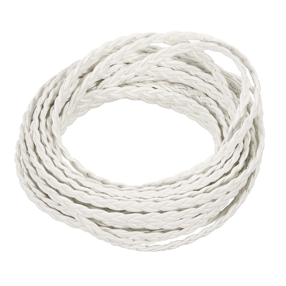 Braided Leather Cord, 5.5 Yards 5mm Flat Craft Leather String, White