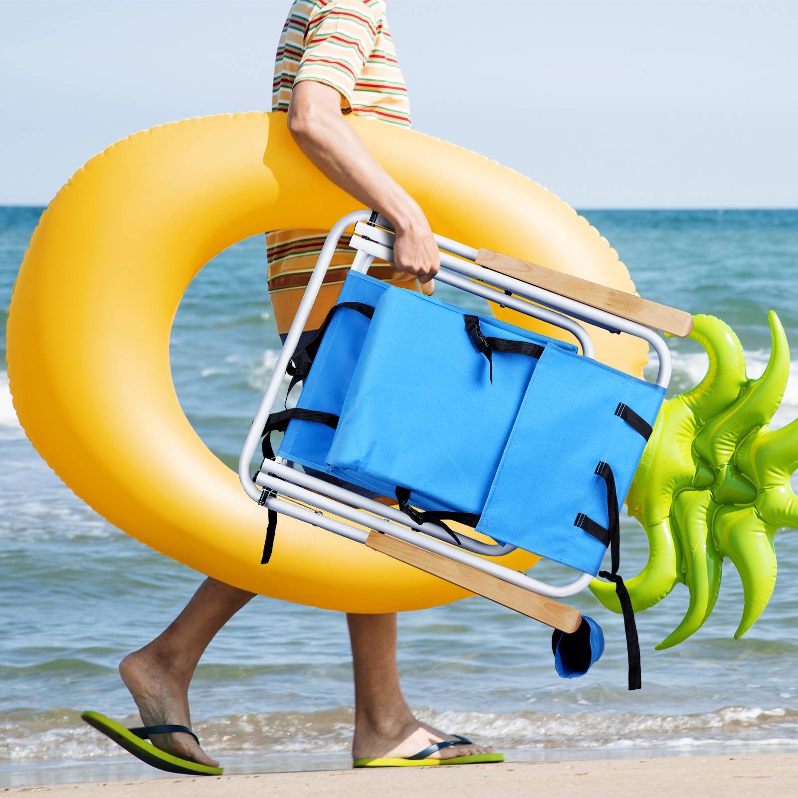 New Backpack Beach Chair Folding Solid Construction Camping With Cup Holder US