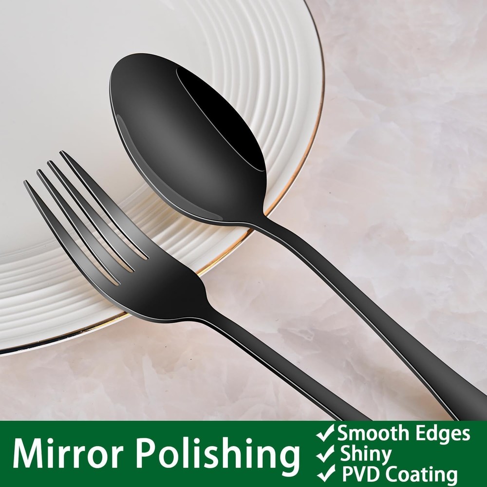 24-Piece Black Silverware Set with Steak Knives, Black Flatware Set for 4, Food-