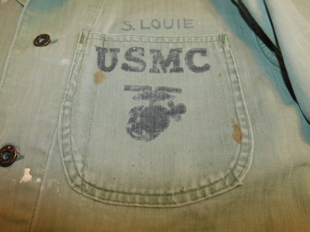 VTG 1940's USMC HERRINGBONE JACKET WWII BUTTON UP