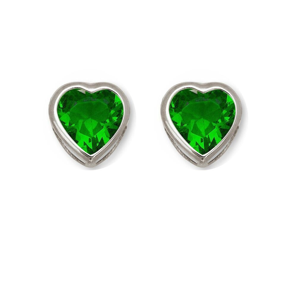 14K Solid Yellow/White Gold Heart Stud Earrings Birthstone