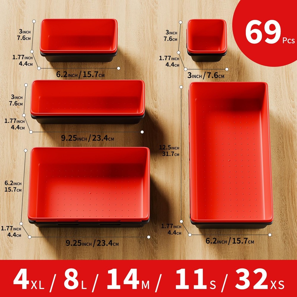 [5 Sizes] [69 PCS] Tool Drawer Organizer, Desk Tray, Rolling Chest, Toolbox (...