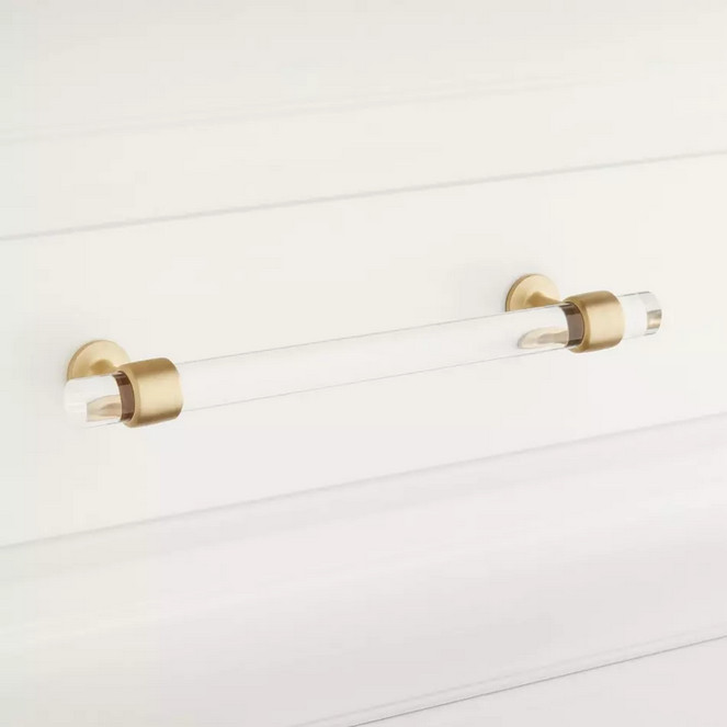 Signature Hardware. 6" Beryn Acrylic Cabinet Pull - Satin Brass