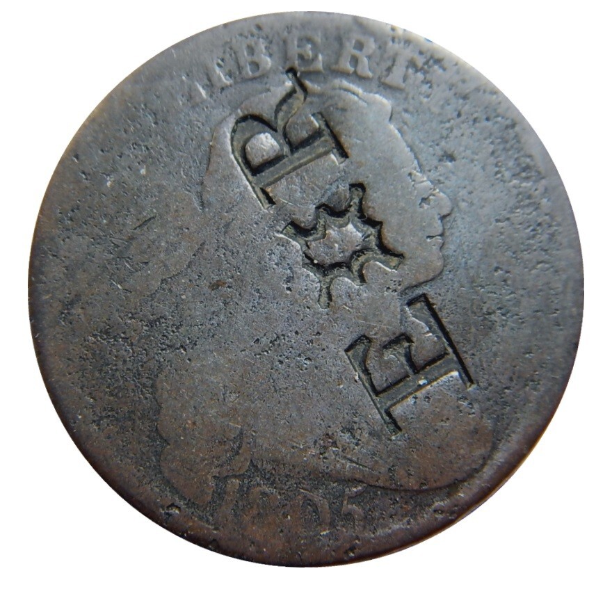 Large cent/penny 1805 Sheldon 267 counterstamp E * R