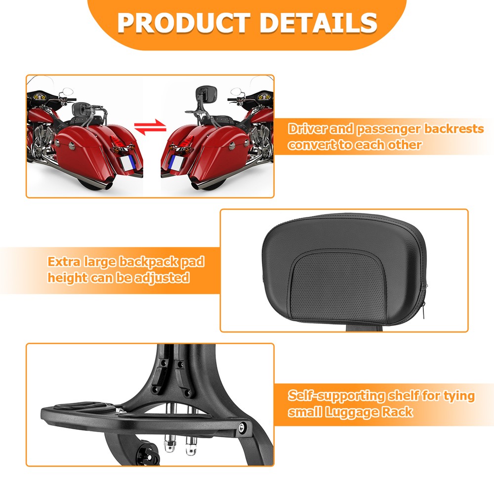 Multi-Purpose Driver Backrest For Indian Chieftain Challenger Springfield 2014+