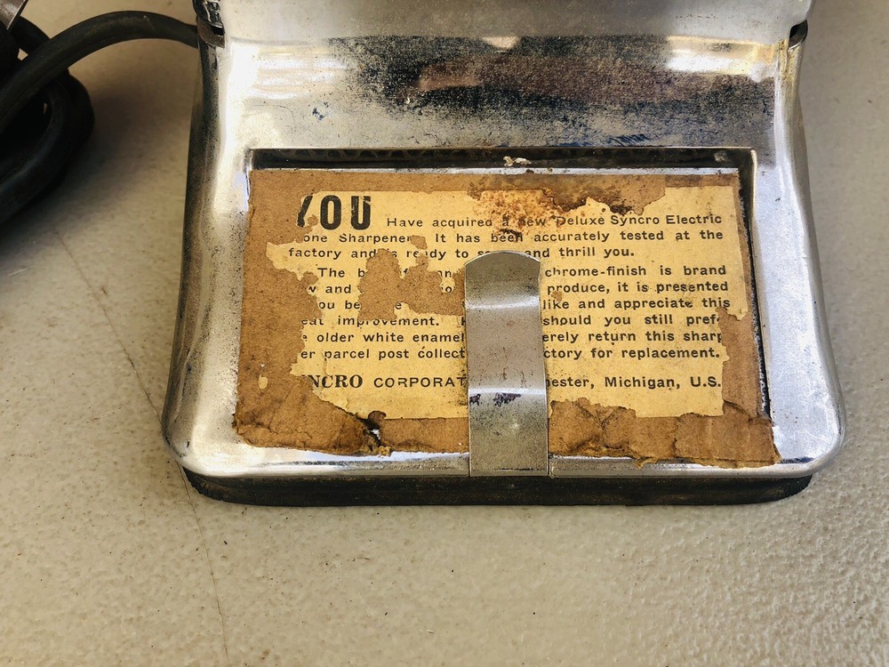 Rare Syncro Electric Hone Barber Razor Sharpener 1950s Sharpening