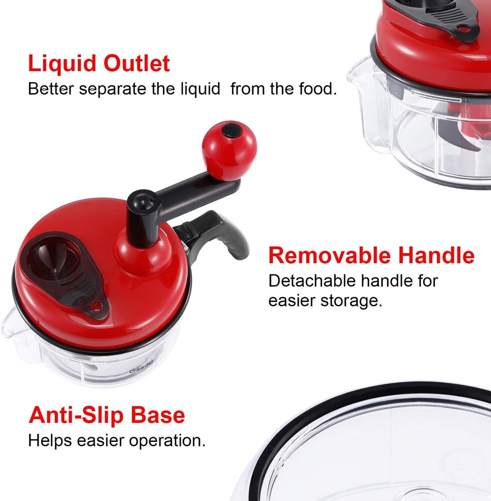 Hand Food Chopper, Quick Manual Vegetable Processor, Easy To Clean Rotary