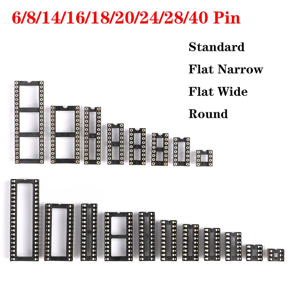 DIP/DIL IC Sockets Chip Socket Standard Low Profile Holder Round/Flat Pins