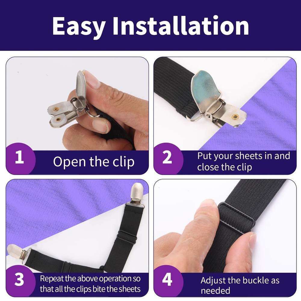 3 Pcs Bed Sheet Holder Straps Adjustable Fitted Bed Sheet Clip Fastener