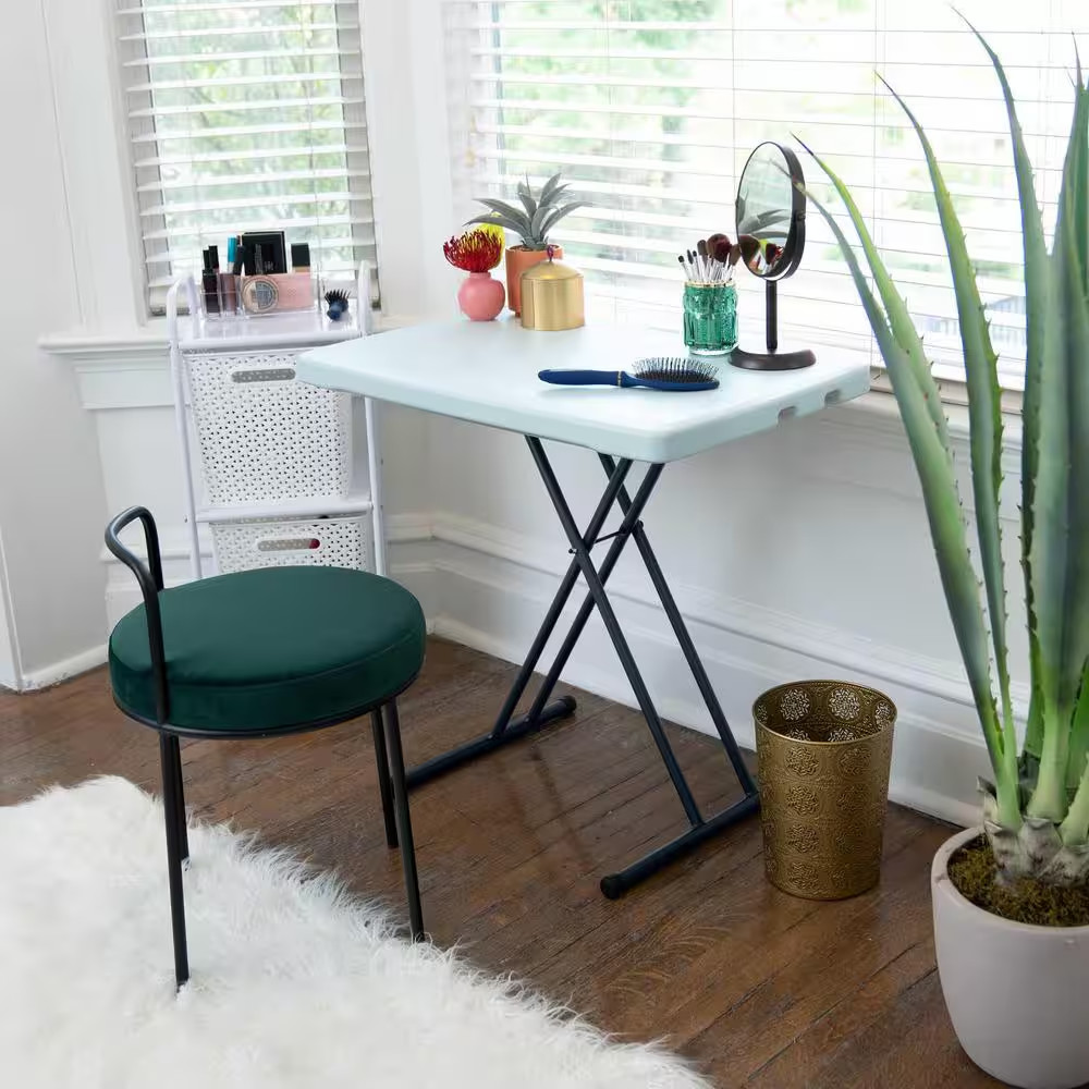 30 In. White Plastic Adjustable Height Folding Utility Table