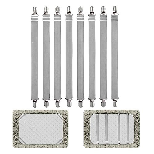 8Pcs Adjustable Bed Sheet Straps Clips, Elastic Mattress Sheet 8pcs Grey