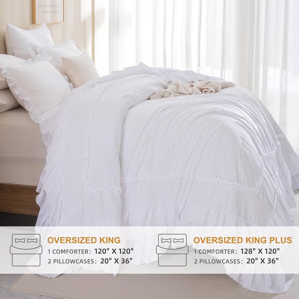Masaca White Oversized King Comforter Set 120X120,