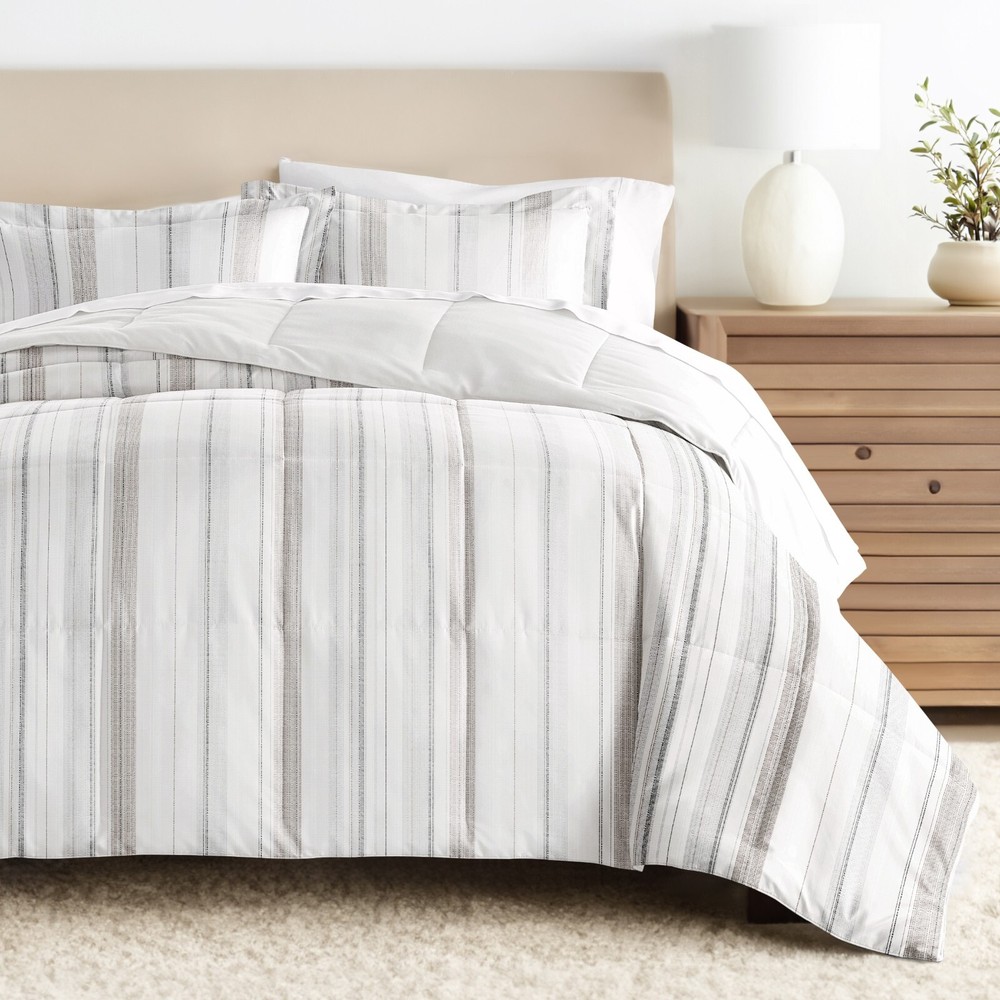 Kaycie Gray Striped Patterned Reversible Comforter Set