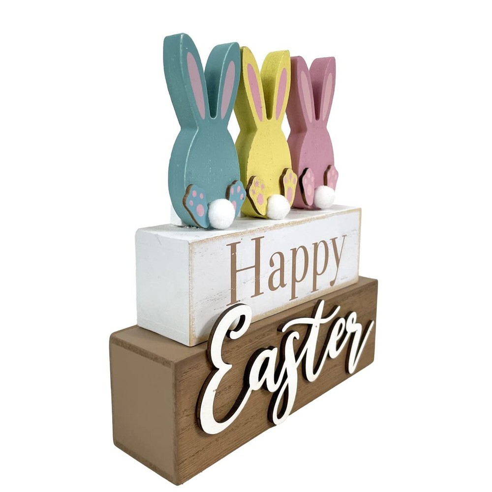 2 Pack Happy Easter Decorations Rabbit Truck Décor Spring Rustic Wooden Blo