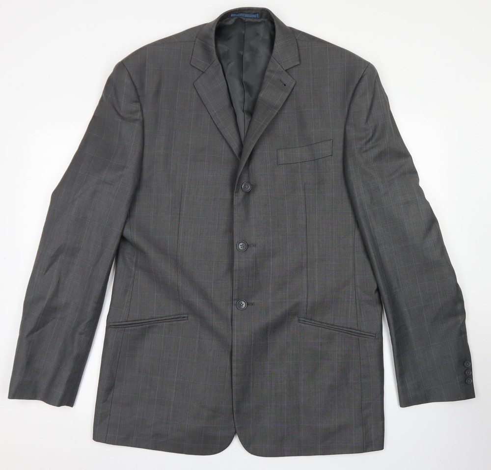 NEXT Mens Grey Plaid Wool Blend Blazer Size 44