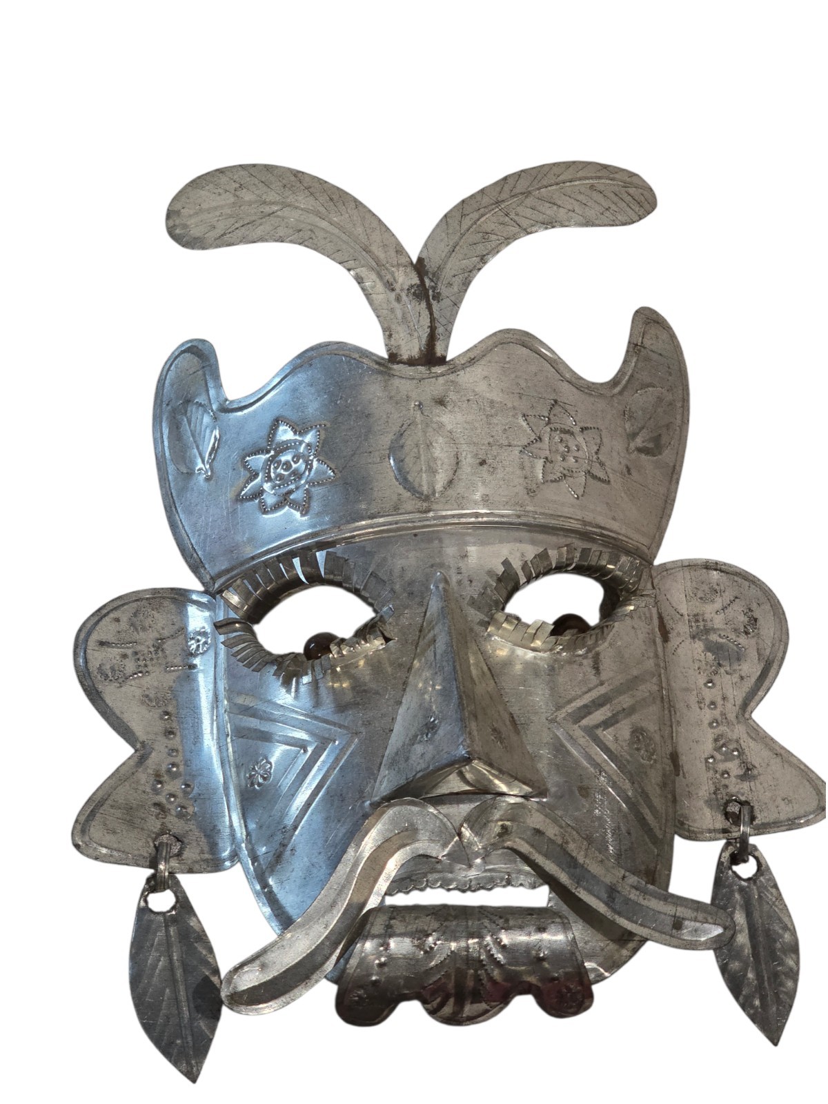 Vintage Mexican Tin Folk Art Masks Lot of 3 Handmade Tribal Wall Decor