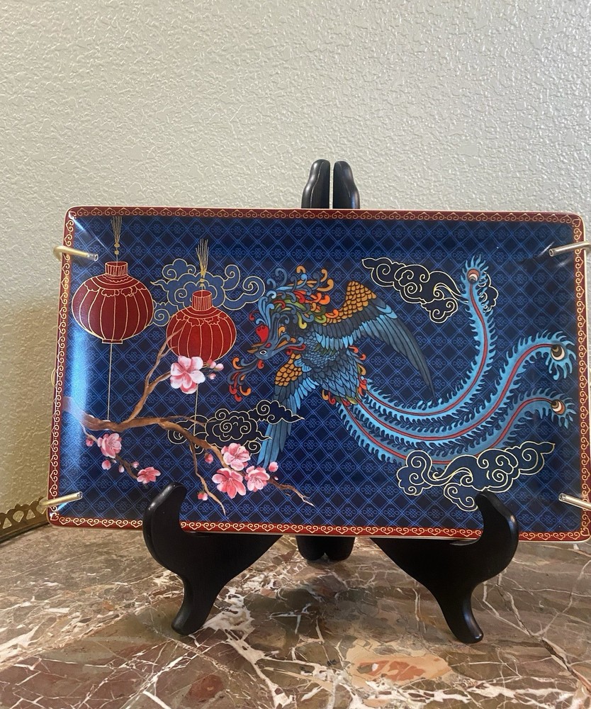 William Sonoma Lunar New Year Blue Phoenix Large Rectangular Serving Platter