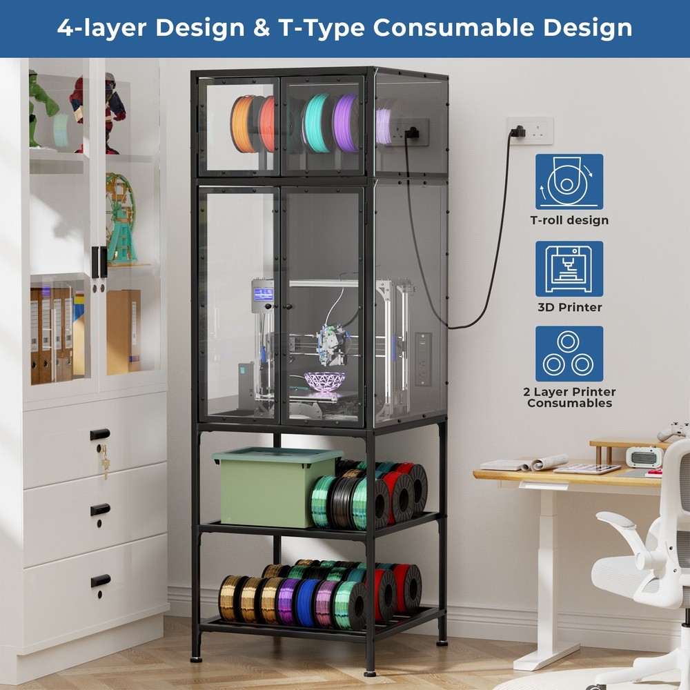 3D Printer Cabinet w/ Double Layer 3D Printer Filament Storage Rack for Studio