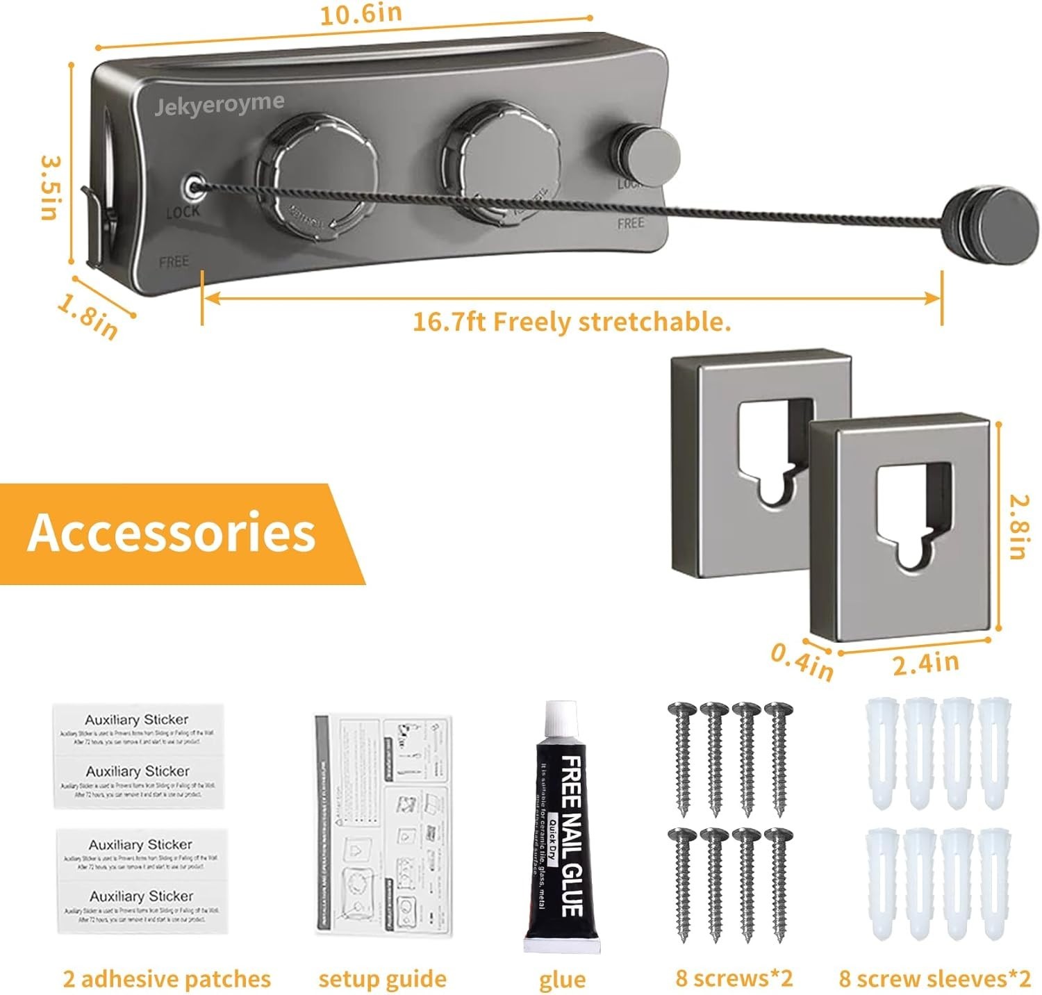 Retractable Clothesline Indoor Outdoor 16.7 Ft Stainless Steel Wall Mounted D...