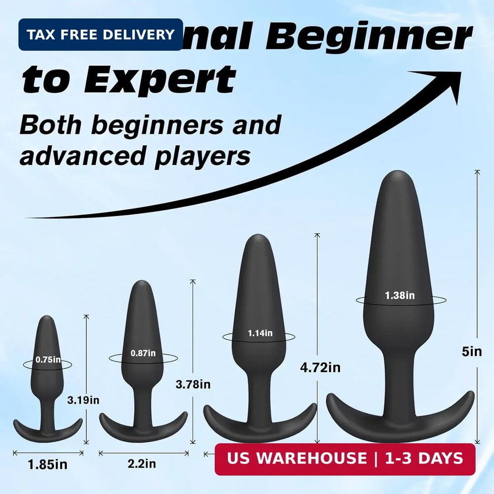 4PCS Silicone Anal Butt Plug Set, Beginner to Advanced, Trainer Kit with Flared