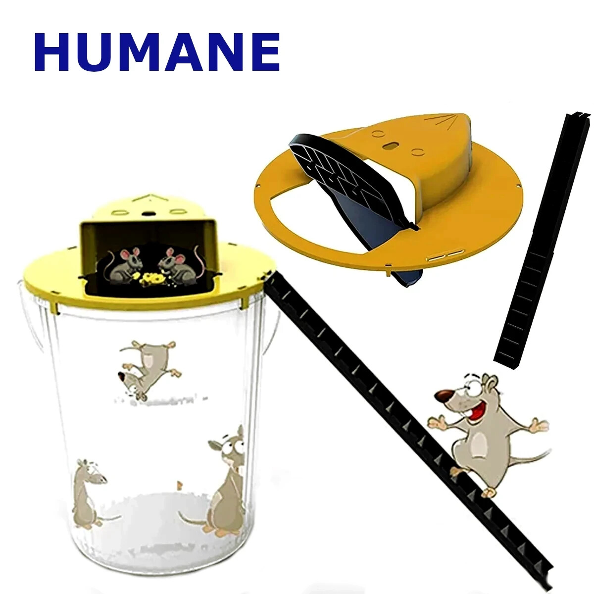 HUMANE Mouse-Rat-Rodent Trap "Flip & Slide" 5 Gallon Bucket Lid Multi Catcher