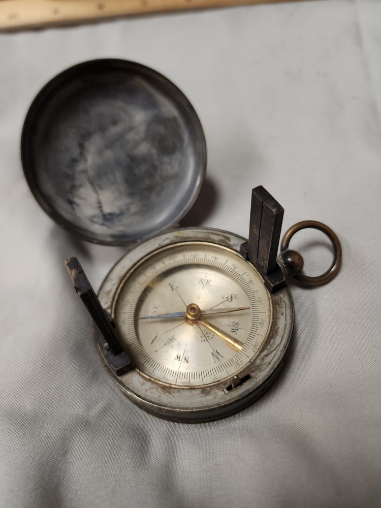 WWII Compass with Sighting Vane and Case