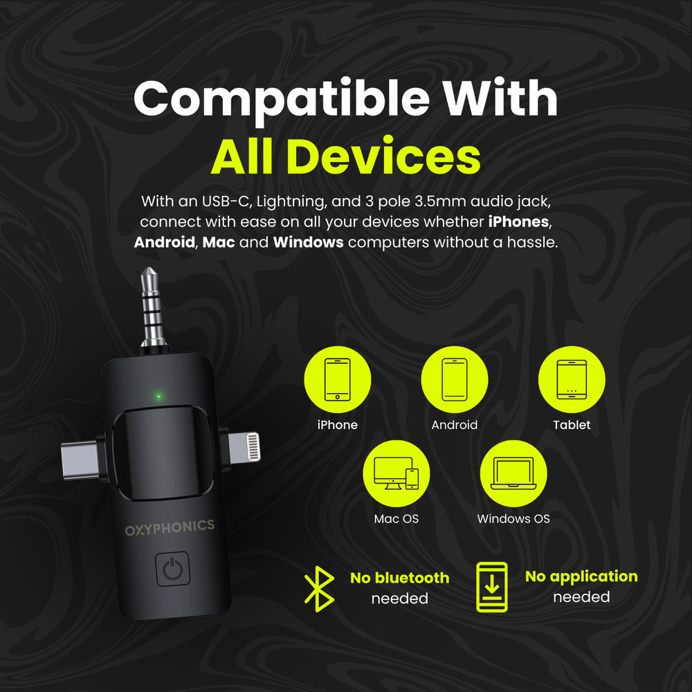 Oxyphonics - 3 in 1 Wireless Lavalier Microphone System for iPhone & Android