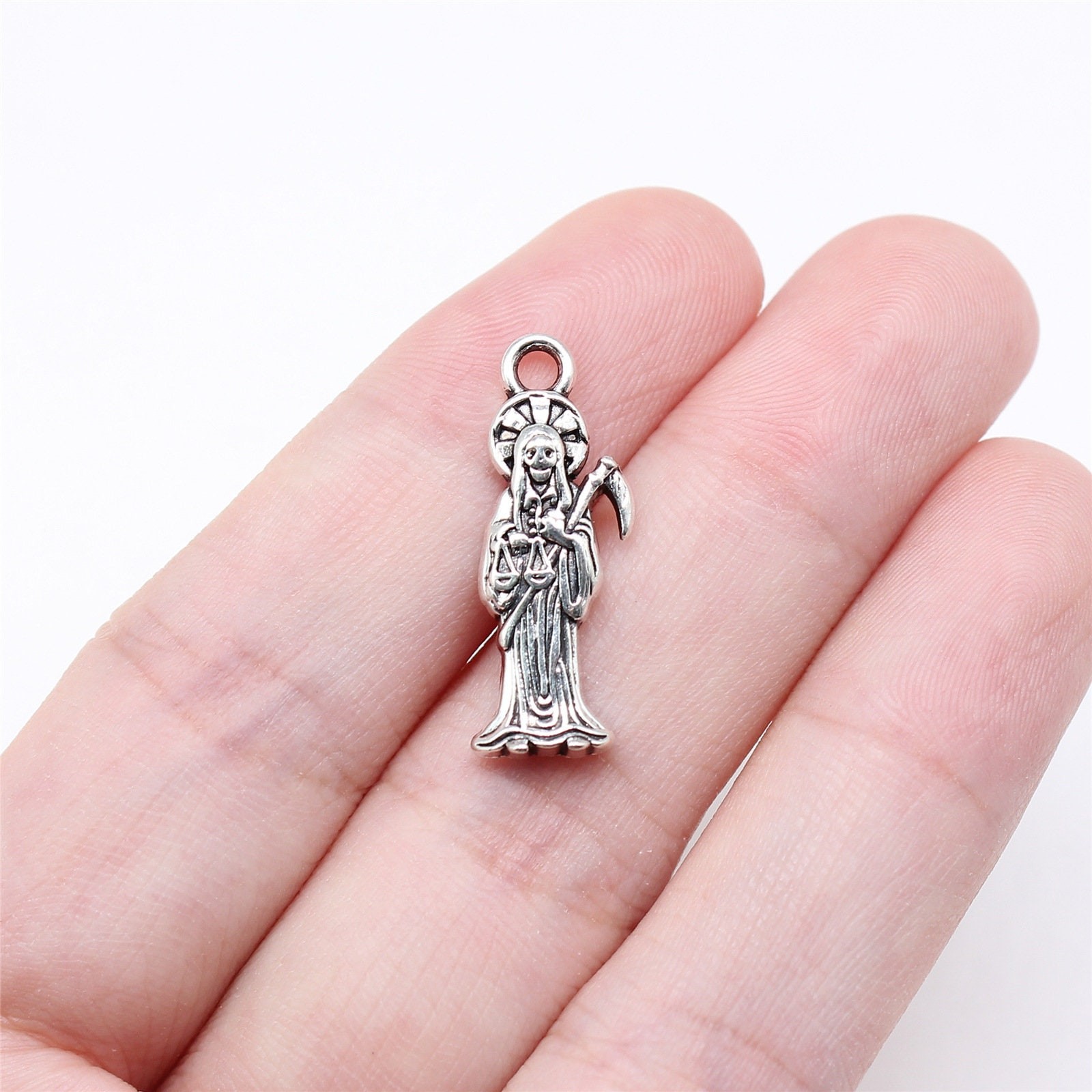 15/40PCS Antique Silver Tone Grim Reaper, Santa Muerte Charm 23x8mm GGS314-16753