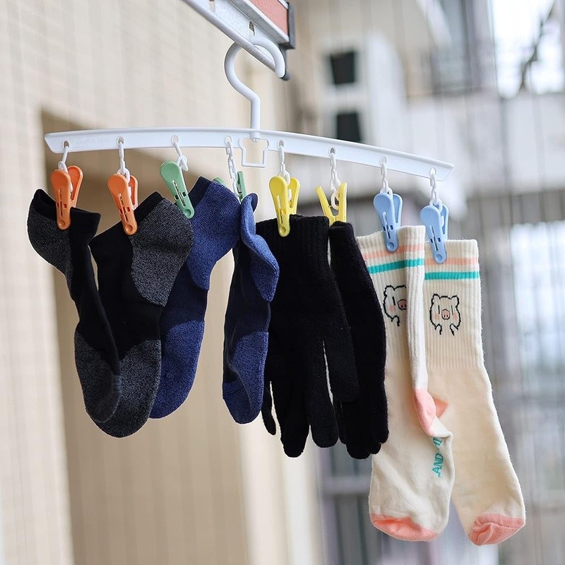 Portable Clothes Drying Rack 360° Swivel Hook Rust Resistant Space Saving Clips