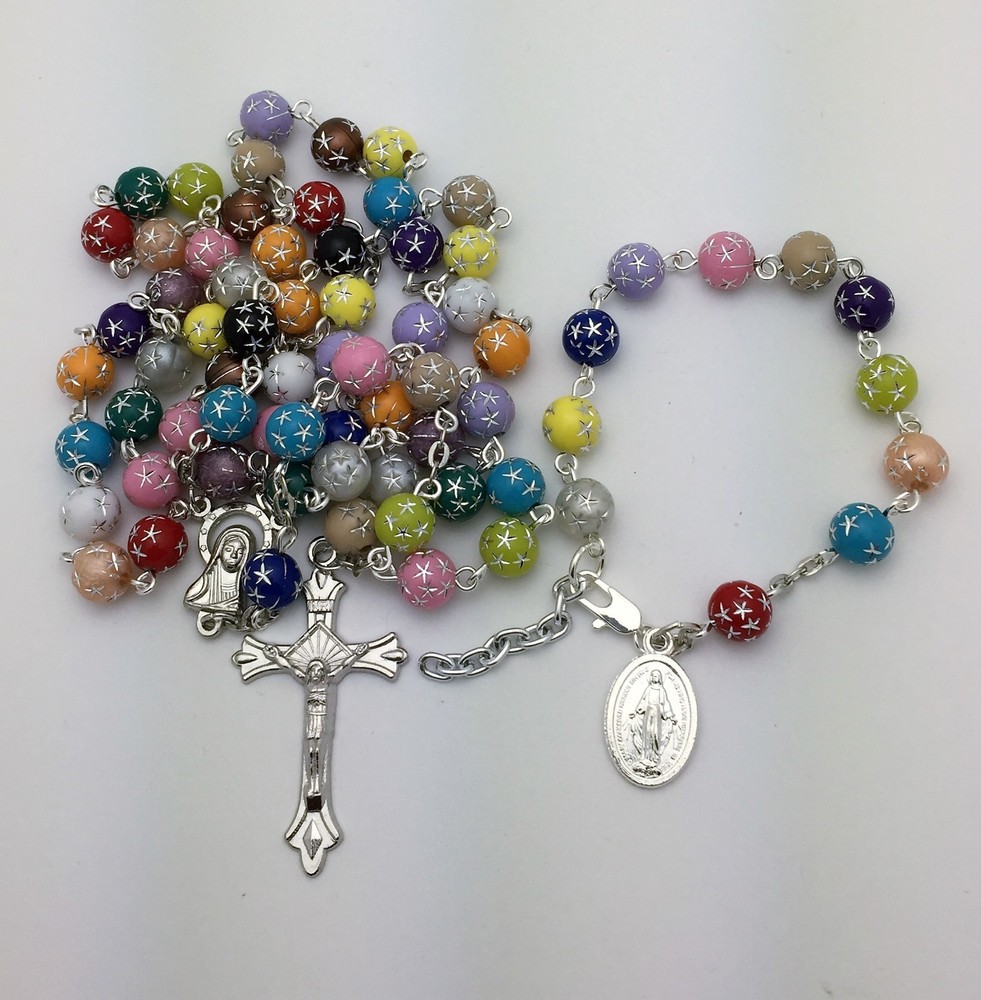 Colorful Catholic Rosary Beads Bracelet Set - 8 mm Beads