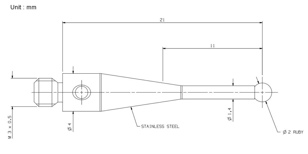 A-5000-3552 CMM Touch Probe Stylus M3 Thread CMM Styli 2mm Ruby Ball Tips
