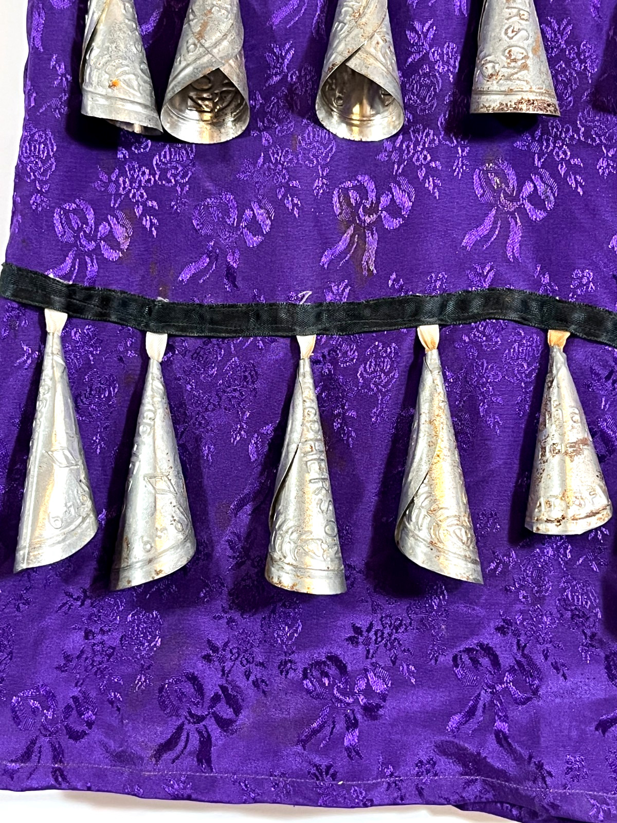 Rare Vintage Ojibwe Jingle Dance Dress Purple Brocade w/ ±175 Tin Cones 1950-60s